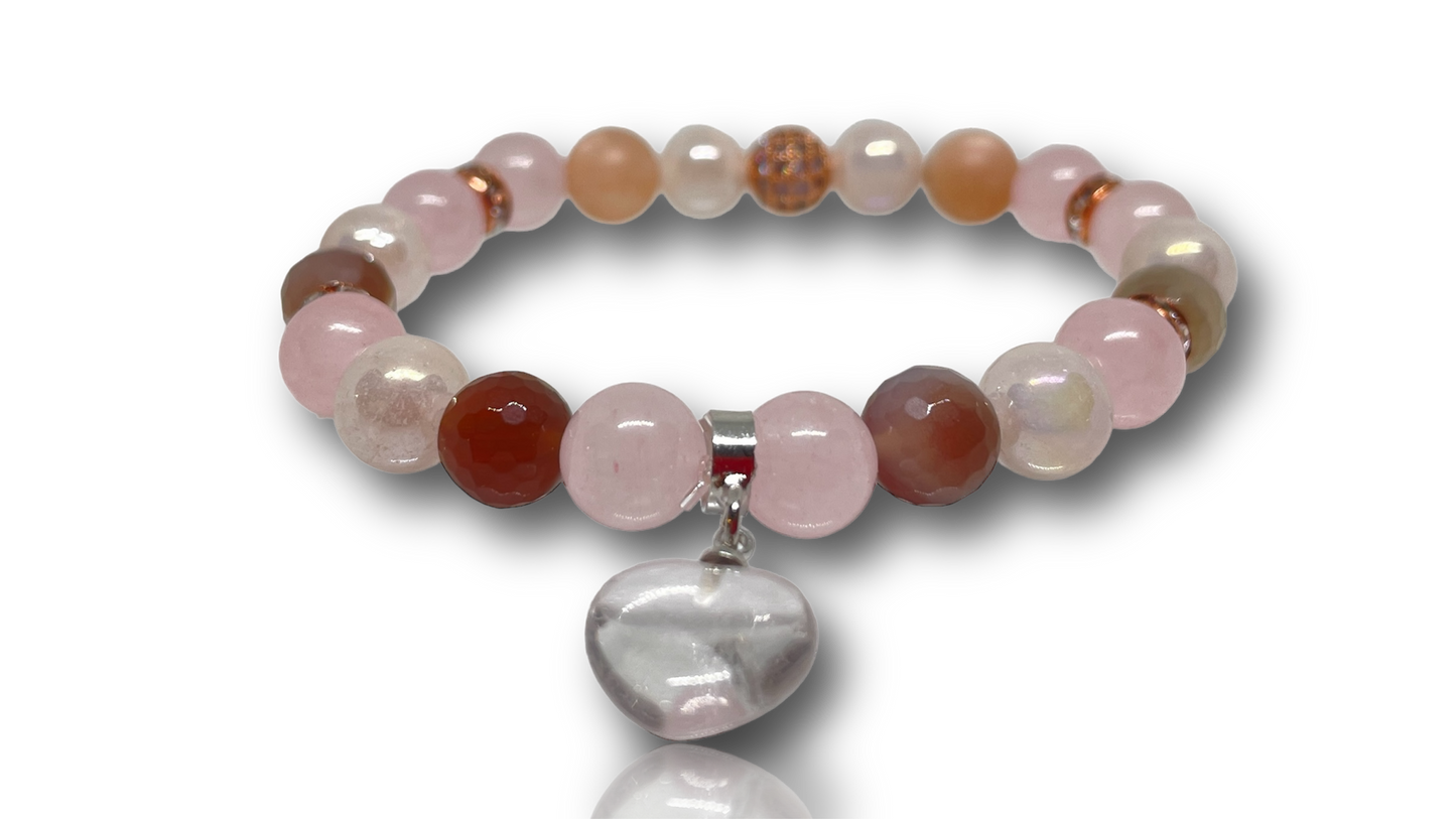 Ásványkarkötő a harmonikus állapot eléréséért rózsakvarccal, holdkővel, acháttal és aurakvarccal