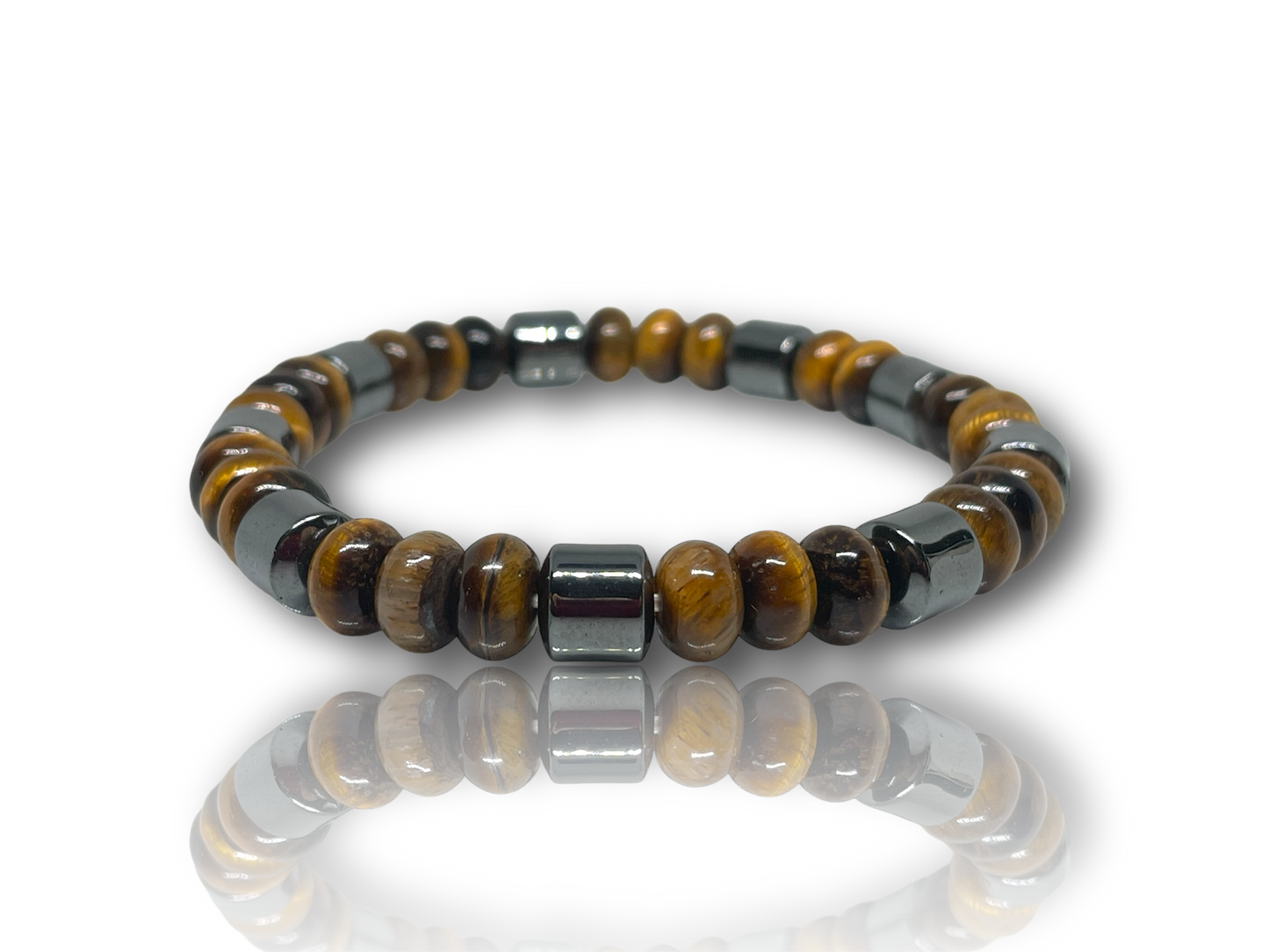 Férfi védelmező ásványkarkötő hematitból és tigrisszemből