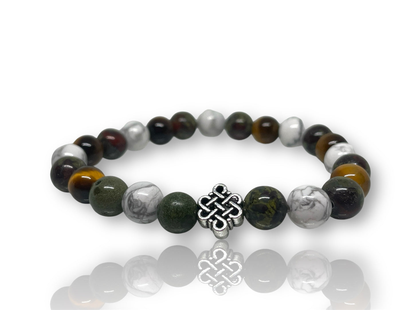 Férfi ásványkarkötő sárkányvérkőből, tigrisszemből, howlitból