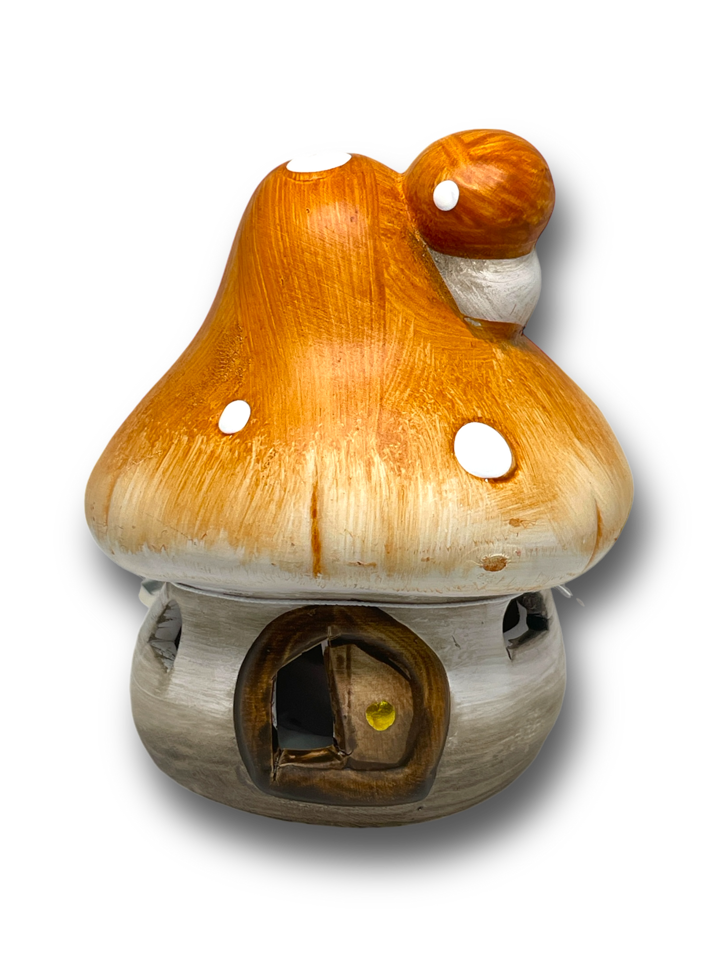 Őszi kerámia gombaház, LED, 10 cm, barna