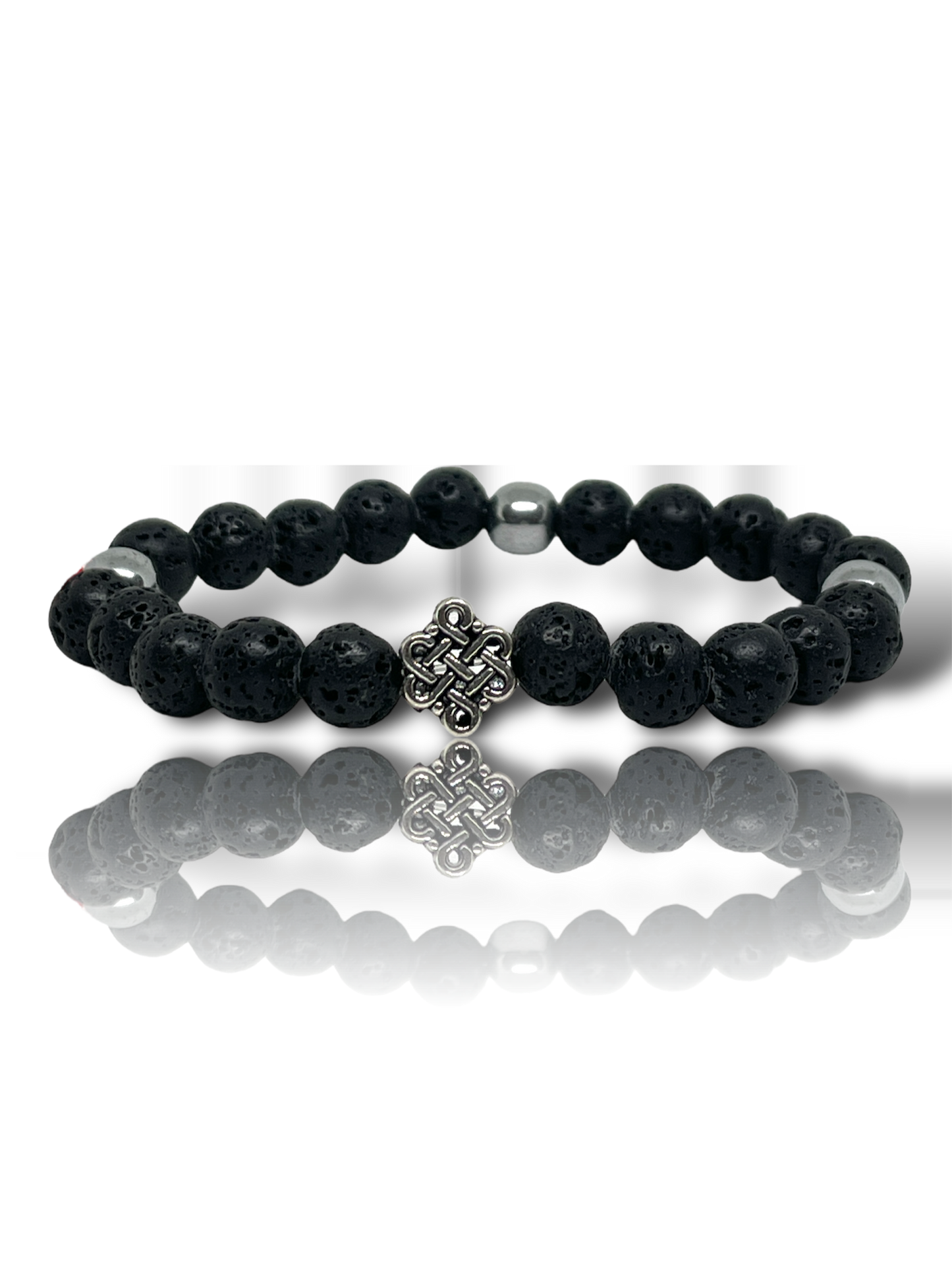 Férfi ásványkarkötő hematitból és lávakőből