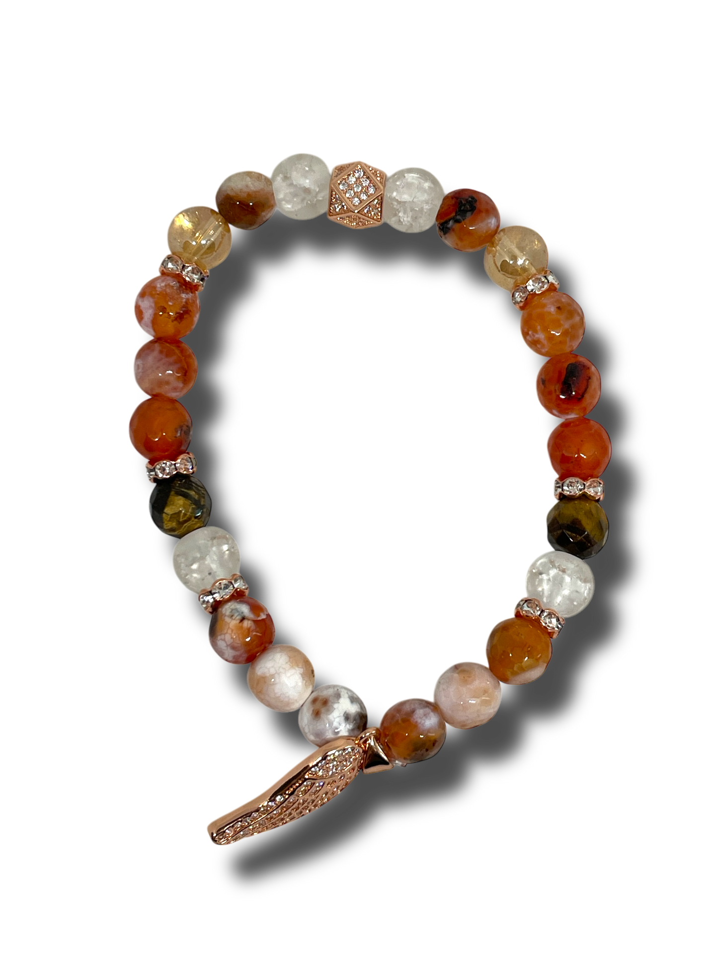 Tüzes lendület ásványkarkötő hegyikristályból, karneolból és tűzachátból